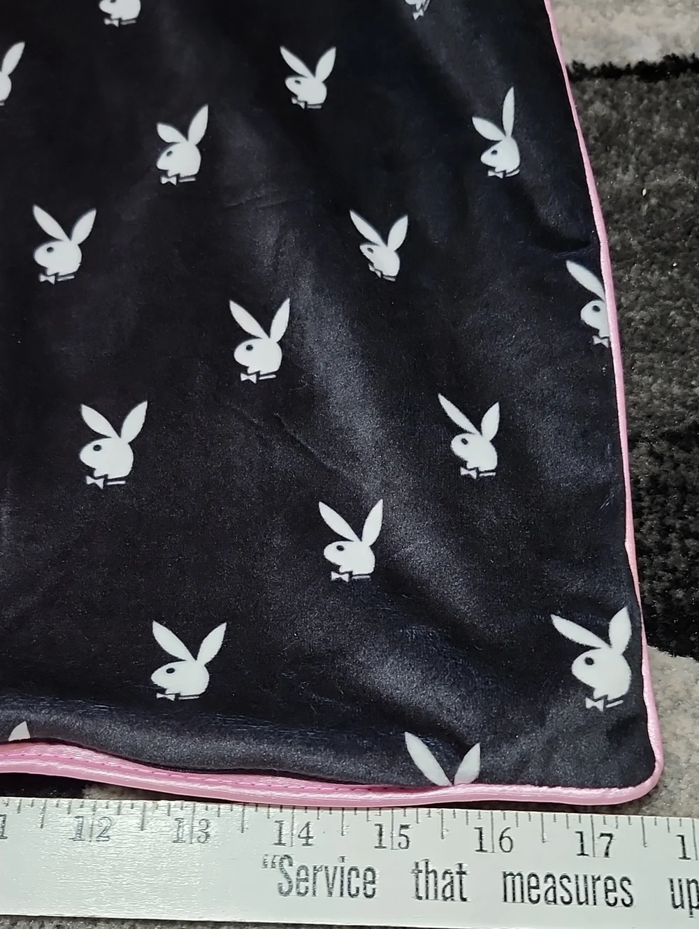 PLAYBOY BUNNY EMBROIDERED BUNNY/DOUBLE SIDED MONOGRAM BLACK SQUARE PILLOW-CASE